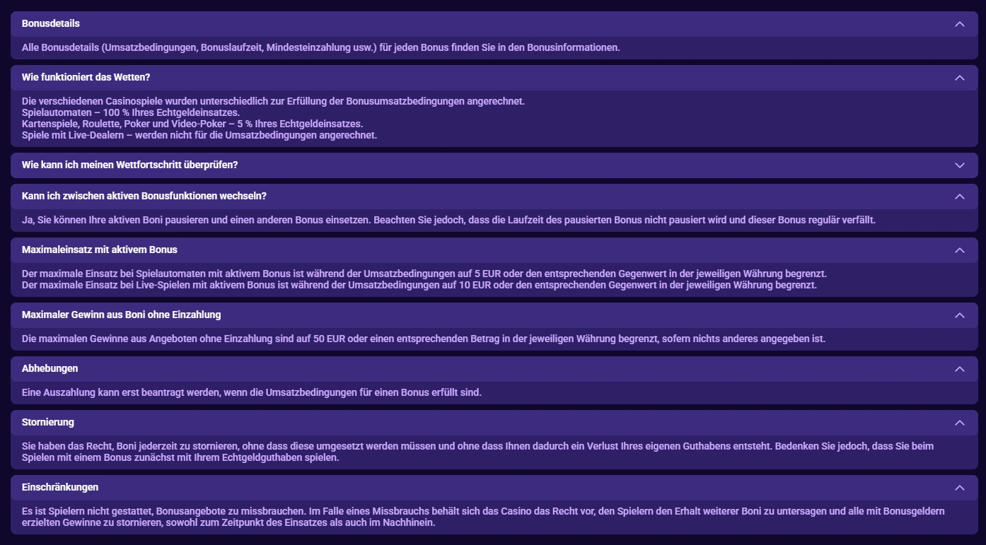 Bonusbedingungen bei LiraSpin mit Informationen zu Umsatzanforderungen, Höchsteinsatz, Auszahlungen und Bonusregeln