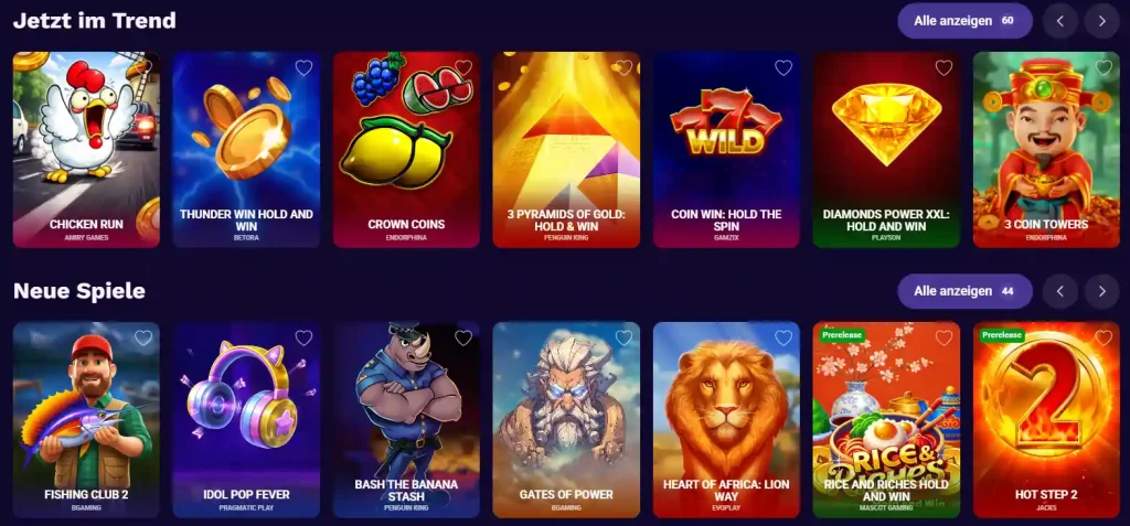 Liraspin Casino Slot Bereich mit trending Spielen und neuen Spielautomaten Auswahl