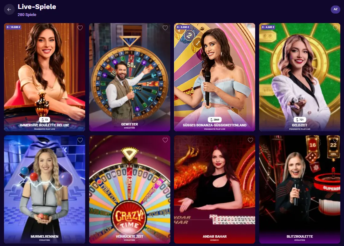 Live-Casino bei LiraSpin mit Roulette, Spielshows und Live-Dealern